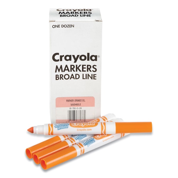 Crayola Broad Line Washable Markers, Broad Bullet Tip, Orange, 12PK 58-7800-036 - main